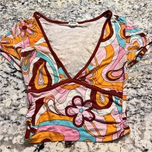 Garage Multicolor Floral V-Neck Crop Top